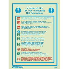 Jalite 5559DD Fire Action Sign - Multi-Language Version - 300 x 225mm (Rigid PVC Version)