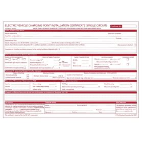 Electric Vehicle Charging Point Installation Certificate - Pack of 5 - CTIS2907