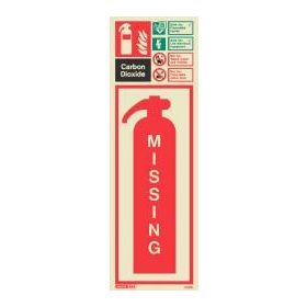 6397H Jalite Rigid PVC Photoluminescent Carbon Dioxide Extinguisher Missing ID Sign 390 x 130mm