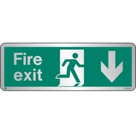Jalite STB437T Brushed Stainless Steel Fire Exit Sign - Down Arrow 120 x 340mm