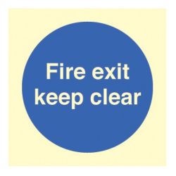 Photoluminescent Fire Exit Keep Clear Sign - Self-Adhesive Vinyl - 80 x 80mm - 41606B