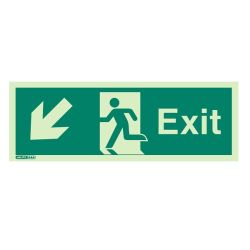 Jalite 443T Down Left Arrow Exit Sign - Photoluminescent - 120 x 340mm
