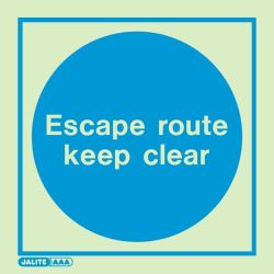 Jalite 5485E Escape Route Keep Clear Photoluminescent Sign - 200 x 200mm