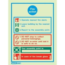 Jalite 5537DD Fire Action Sign - 300 x 200mm