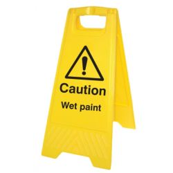 Caution Wet Paint Standing Warning Sign - Yellow - 58544