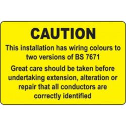 Caution BS 7671 Wiring Colours Warning Label - Roll of 100 - 59819