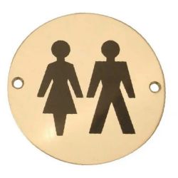 Frelan Door Sign - Unisex WC Pictogram - Polished Brass Finish - JS105PB